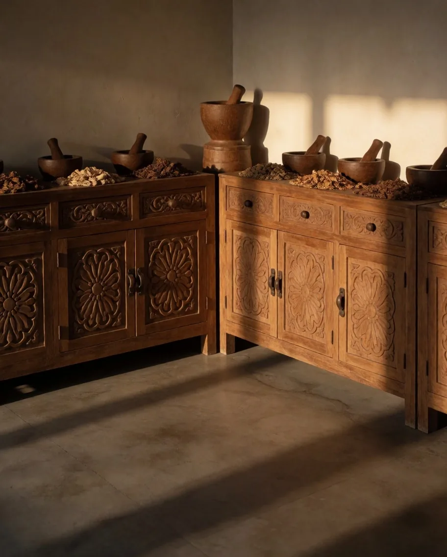 Apothecary interior at golden hour