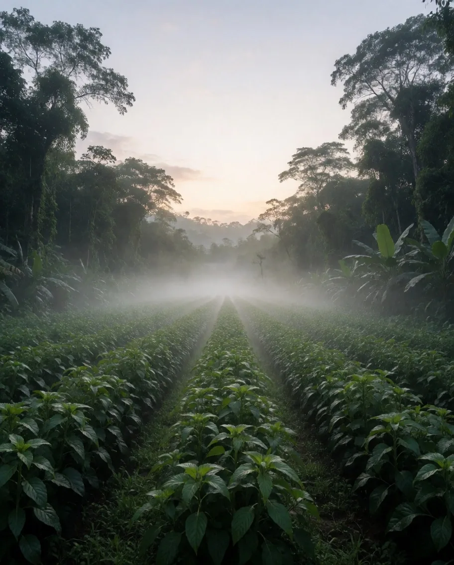 Tropical botanical garden with medicinal plants in Indonesia