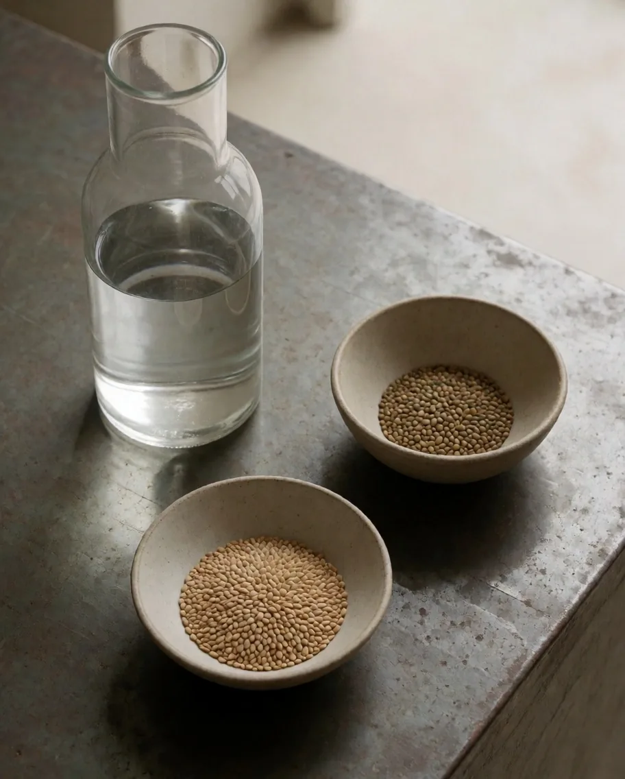 Zinc-rich seeds and mineral specimens on a zinc surface with water